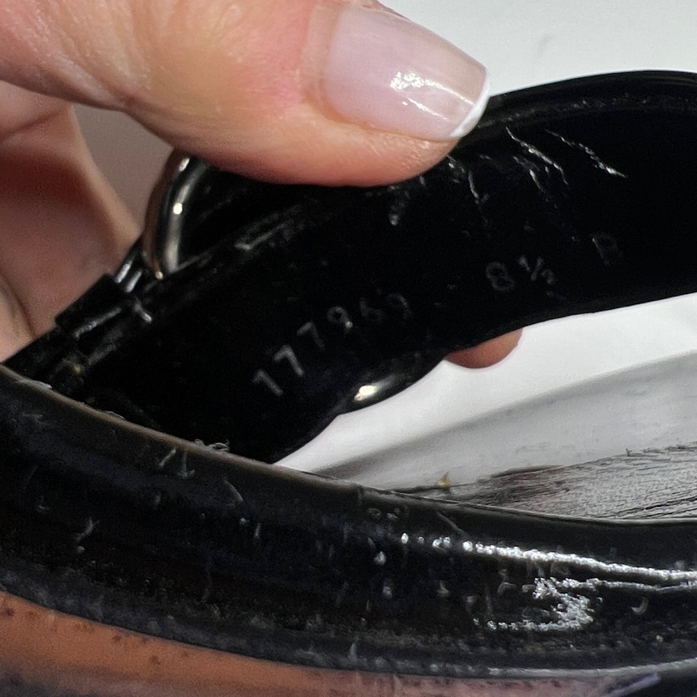 Gucci Sz 8.5B Black Patent Leather Ankle Strap 4.5” Block Sandals Heels - Picture 13 of 13